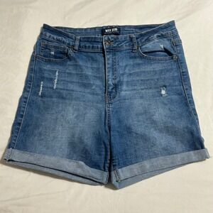 Wax Jean Womens Medium Wash Distressed Cuffed Denim Shorts 90145 Blue Size L